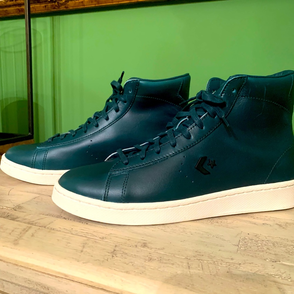 Brand new Deep green Horween leather converse